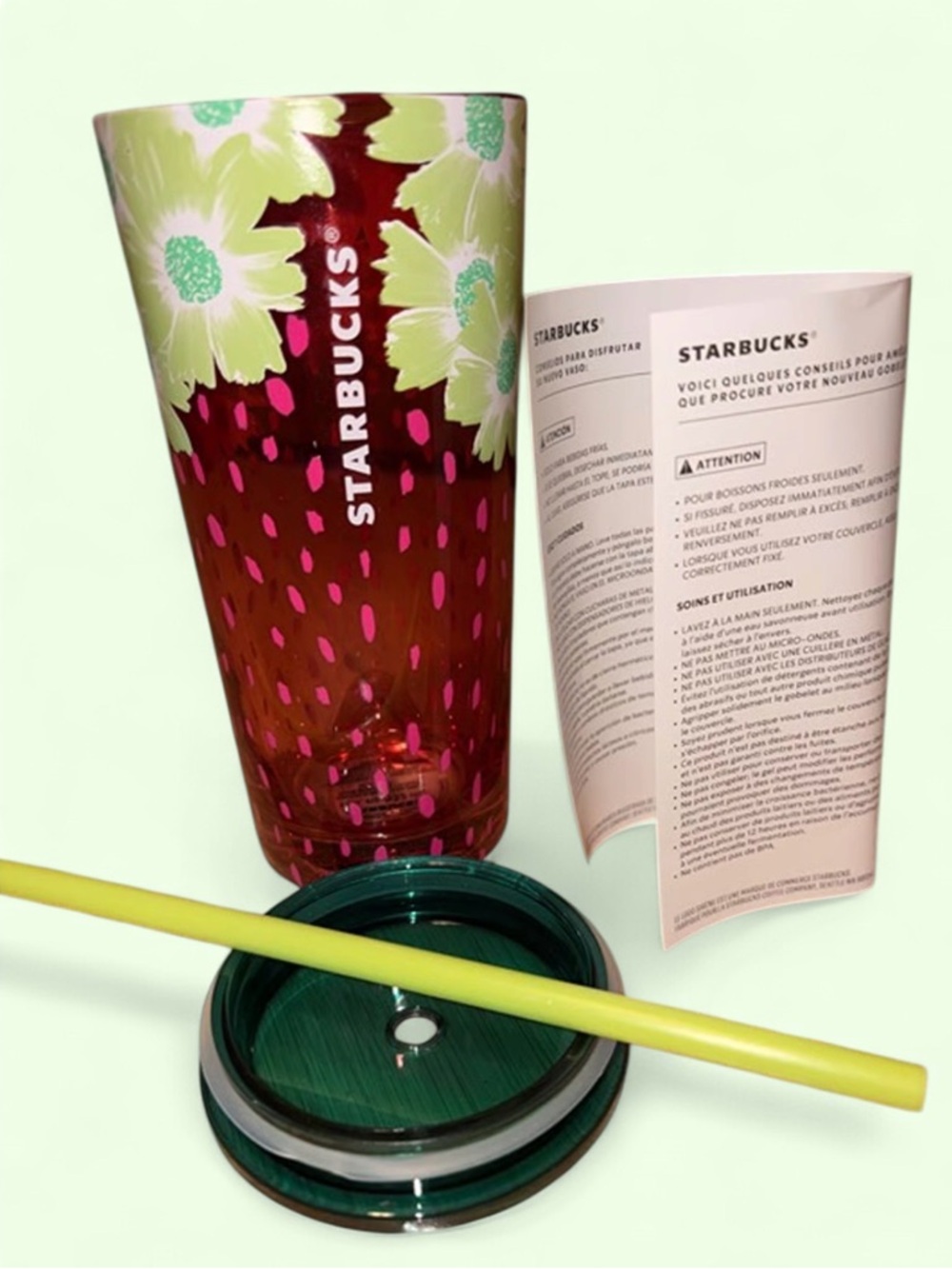 🍓Starbucks Summer 2022 Strawberry Floral Glass Tumbler with Lid & Straw